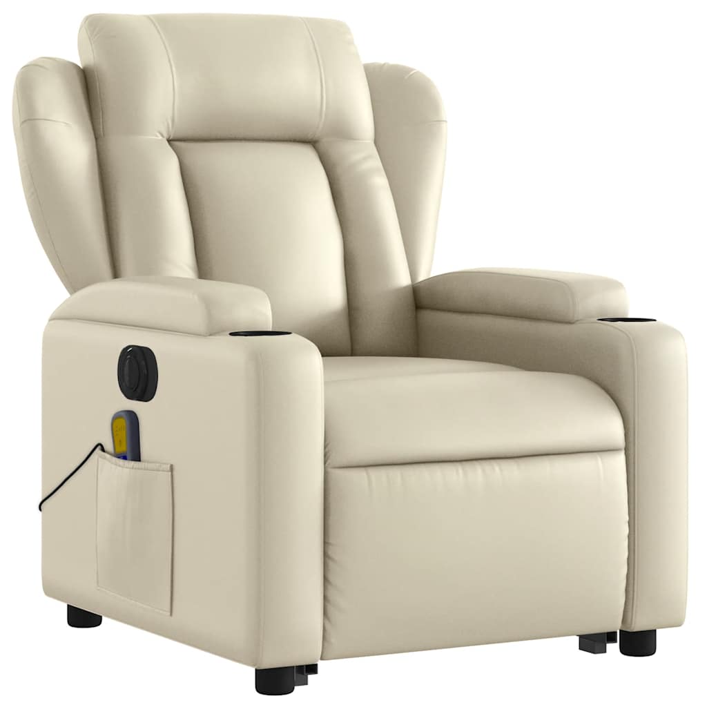 Electric Stand up Massage Recliner Chair Cream Faux Leather