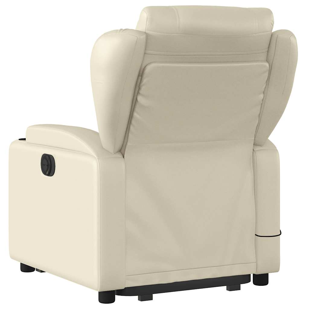 Electric Stand up Massage Recliner Chair Cream Faux Leather