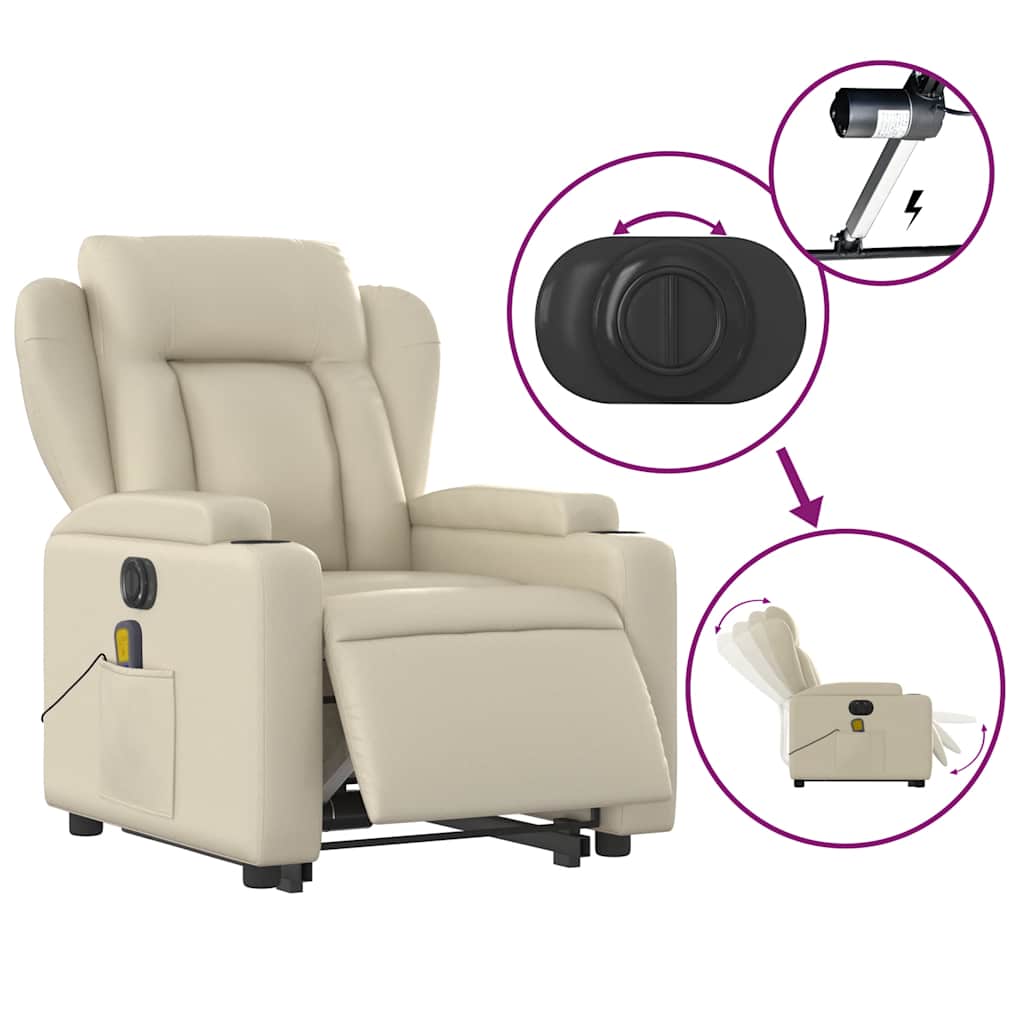 Electric Stand up Massage Recliner Chair Cream Faux Leather