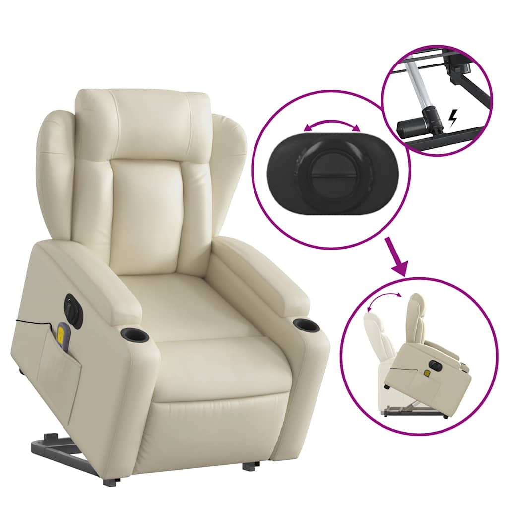 Electric Stand up Massage Recliner Chair Cream Faux Leather