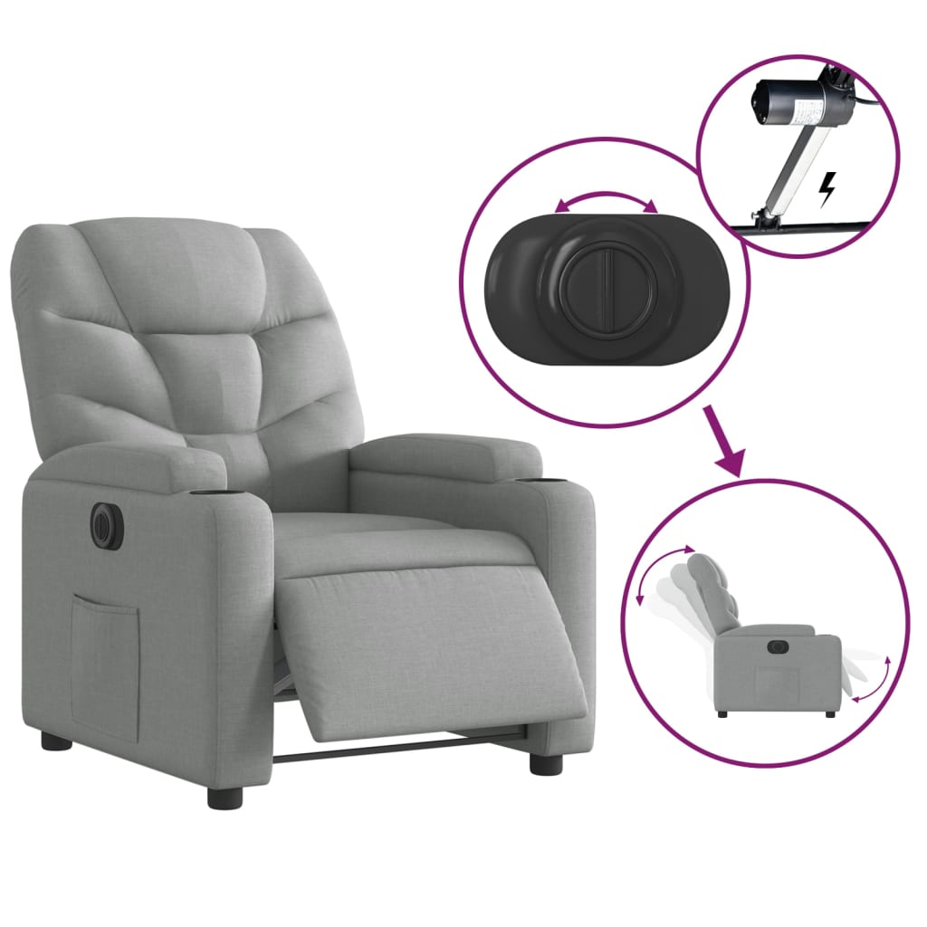 Electric Recliner Chair Light Grey Fabric