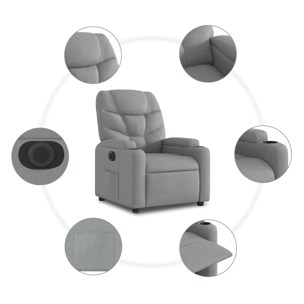 Electric Recliner Chair Light Grey Fabric