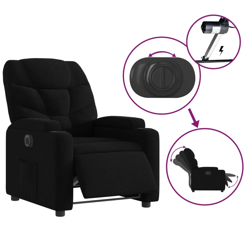Electric Recliner Chair Black Fabric