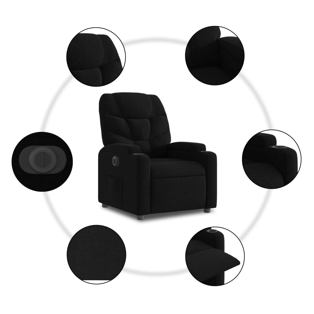 Electric Recliner Chair Black Fabric