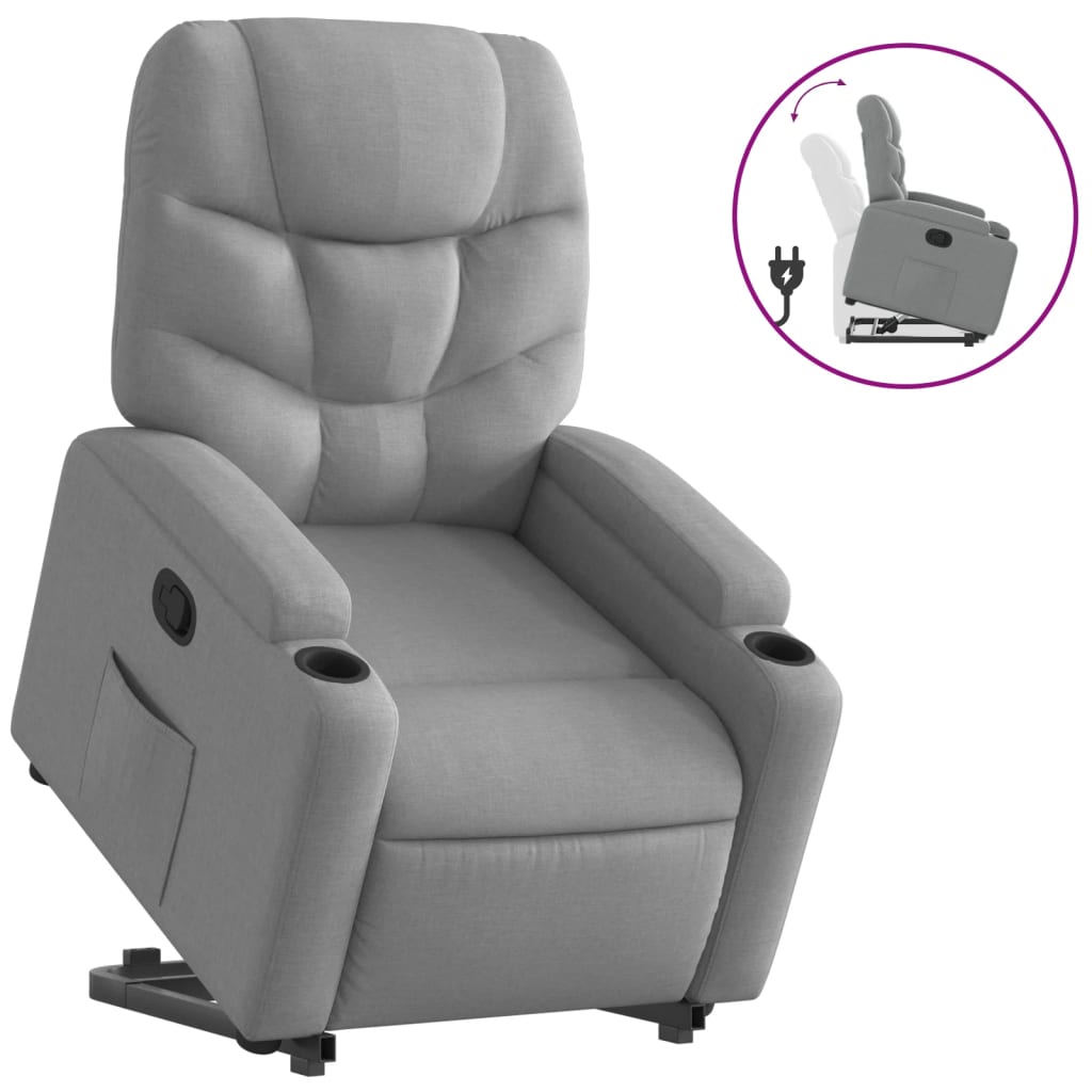 Stand up Recliner Chair Light Grey Fabric