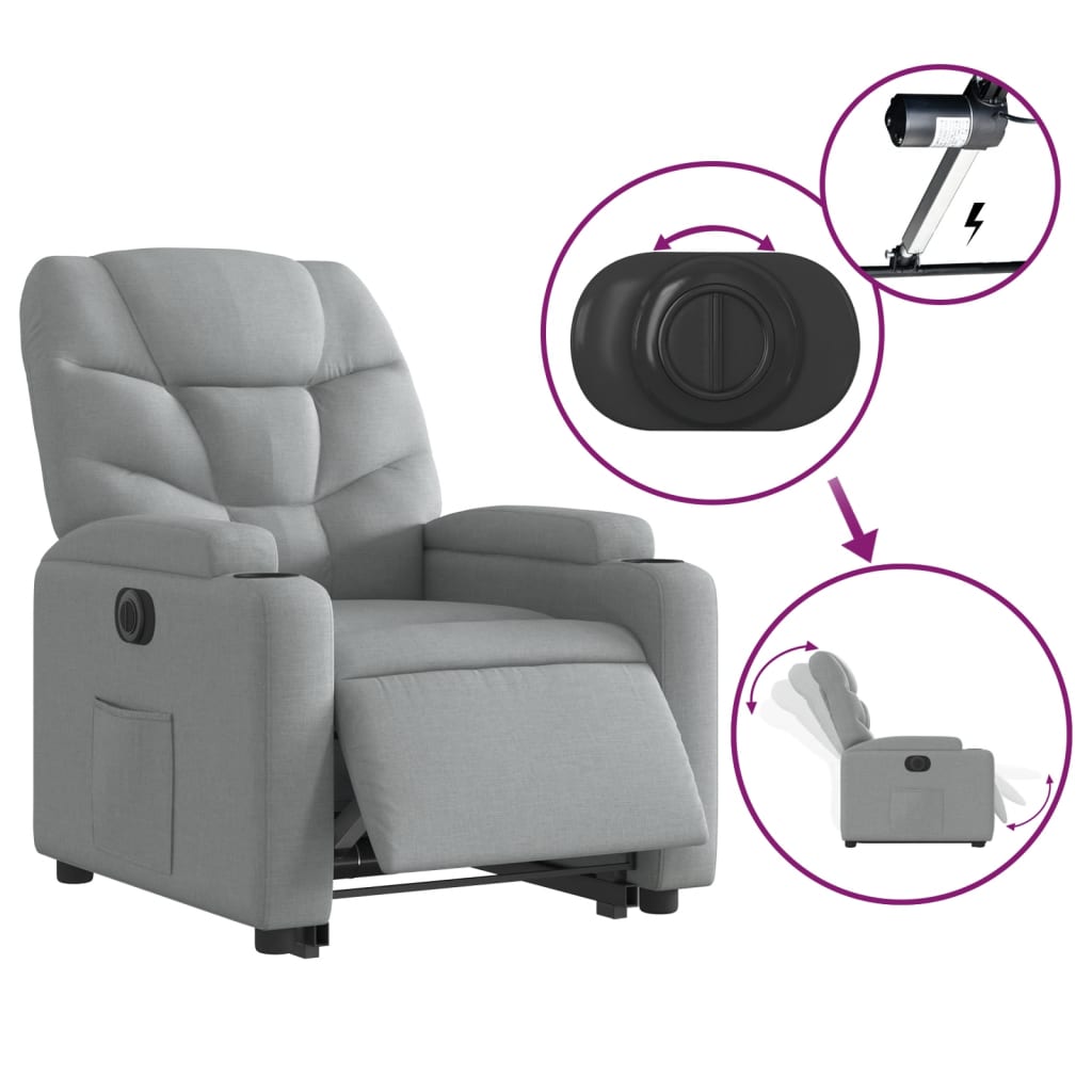 Electric Stand up Recliner Chair Light Grey Fabric