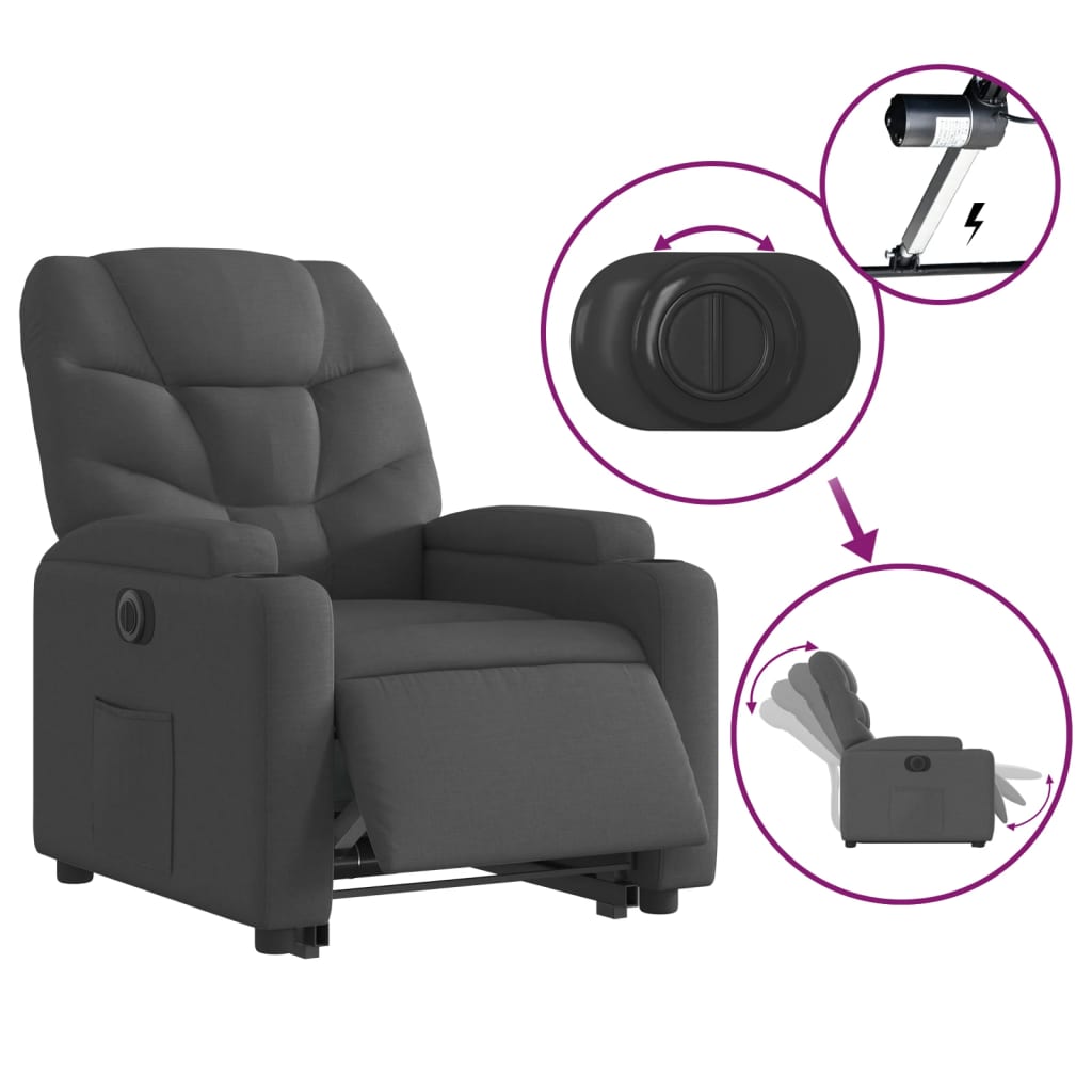 Electric Stand up Recliner Chair Dark Grey Fabric