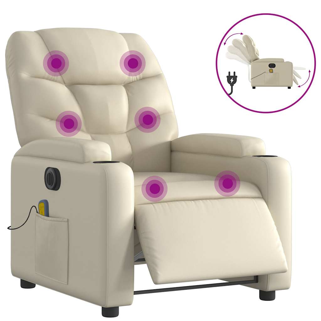 Electric Massage Recliner Chair Cream Faux Leather