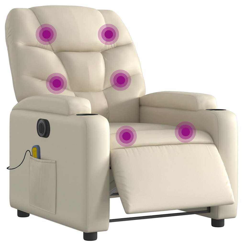 Electric Massage Recliner Chair Cream Faux Leather