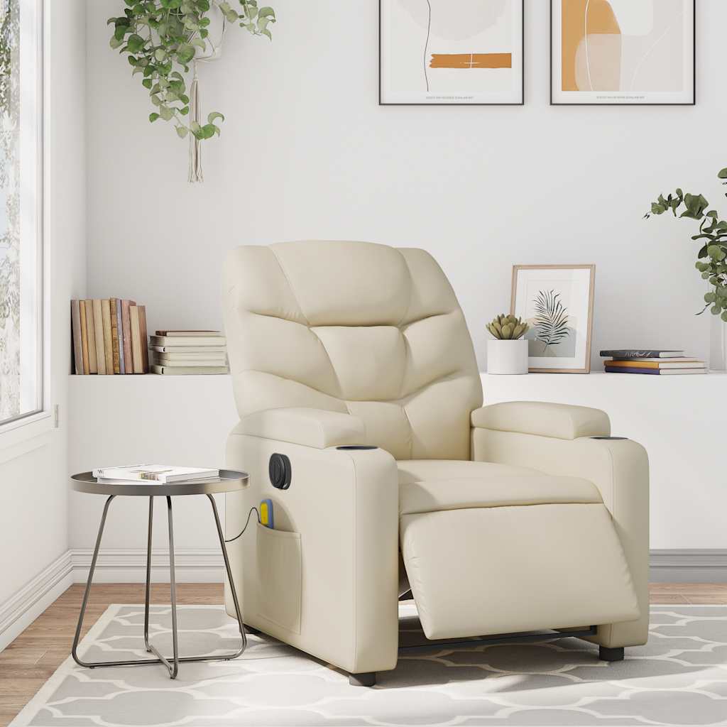 Electric Massage Recliner Chair Cream Faux Leather
