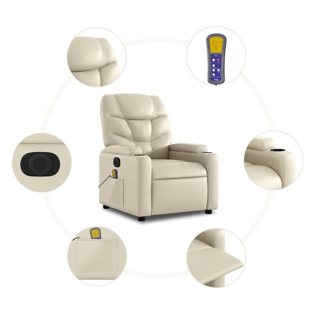 Electric Massage Recliner Chair Cream Faux Leather