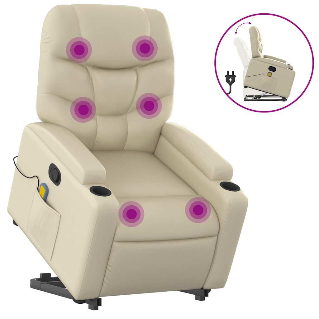 Stand up Massage Recliner Chair Cream Faux Leather