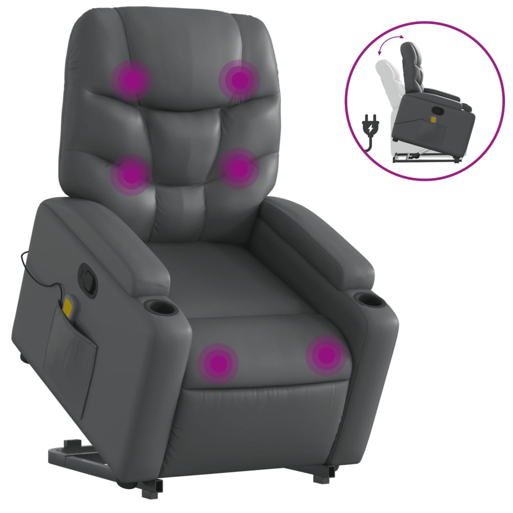 Stand up Massage Recliner Chair Grey Faux Leather