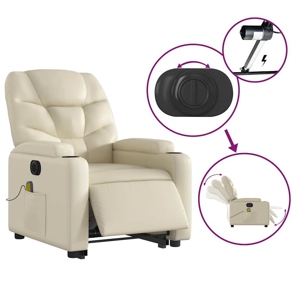 Electric Stand up Massage Recliner Chair Cream Faux Leather