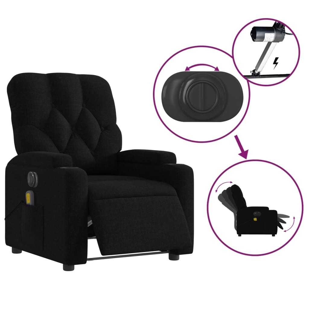 Electric Massage Recliner Chair Black Fabric