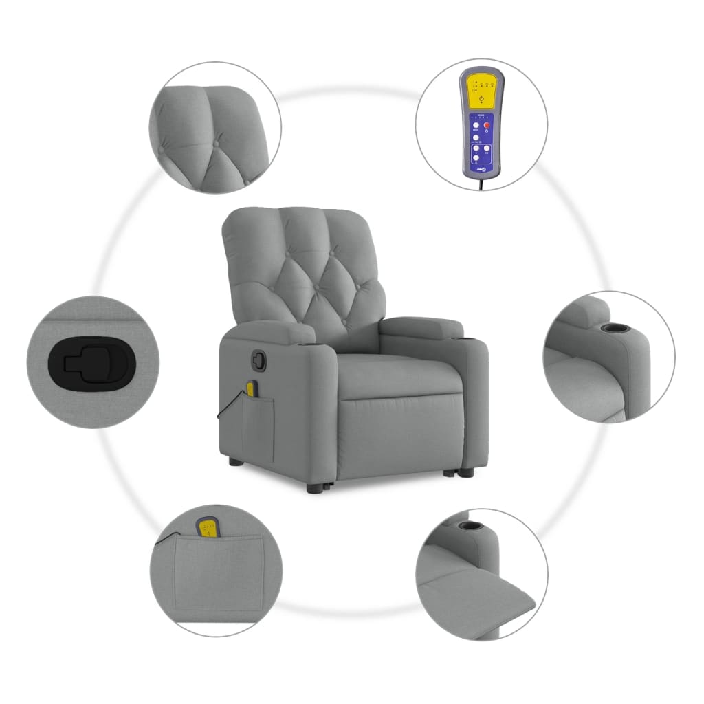 Stand up Massage Recliner Chair Light Grey Fabric
