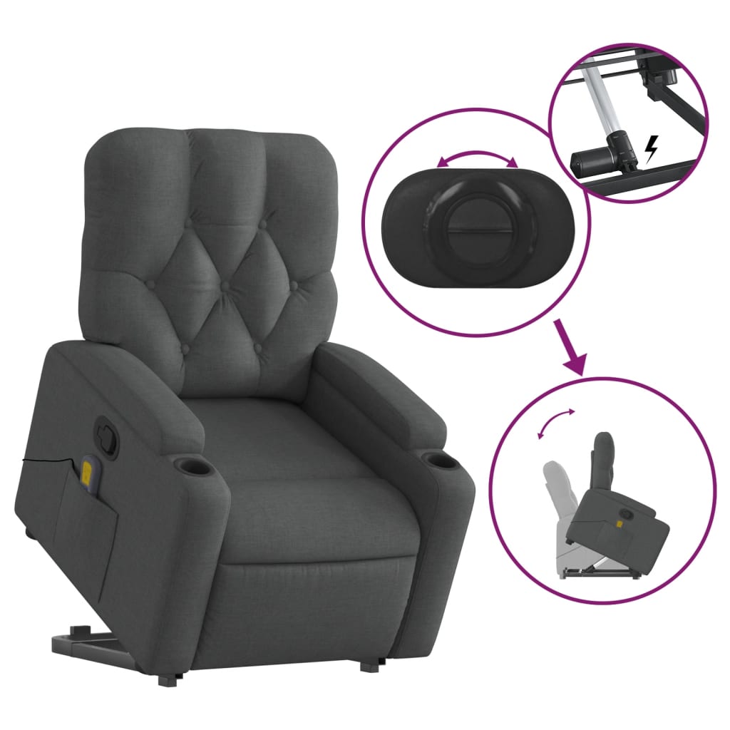 Stand up Massage Recliner Chair Dark Grey Fabric