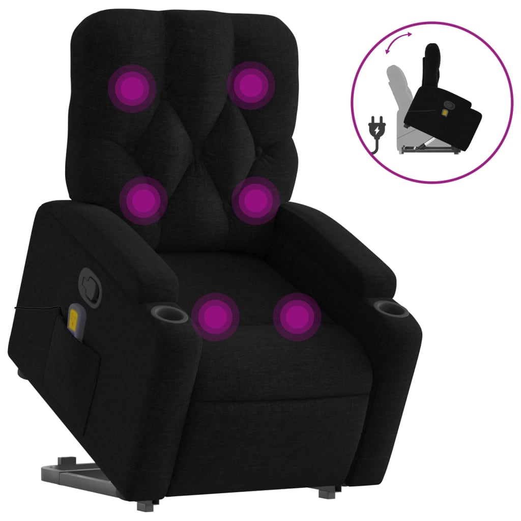 Stand up Massage Recliner Chair Black Fabric