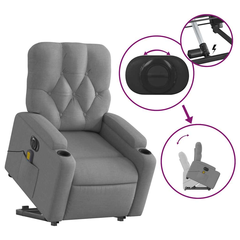 Electric Stand up Massage Recliner Chair Light Grey Fabric