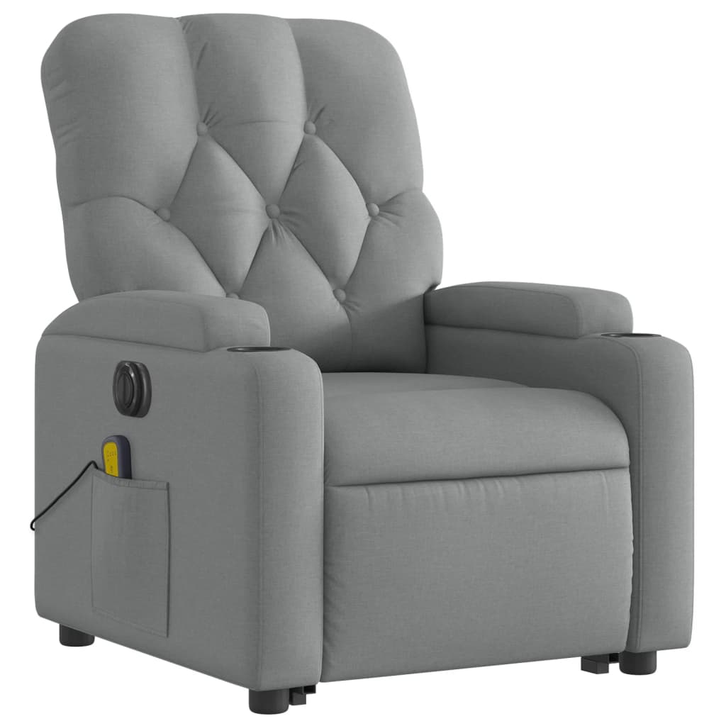 Electric Stand up Massage Recliner Chair Light Grey Fabric