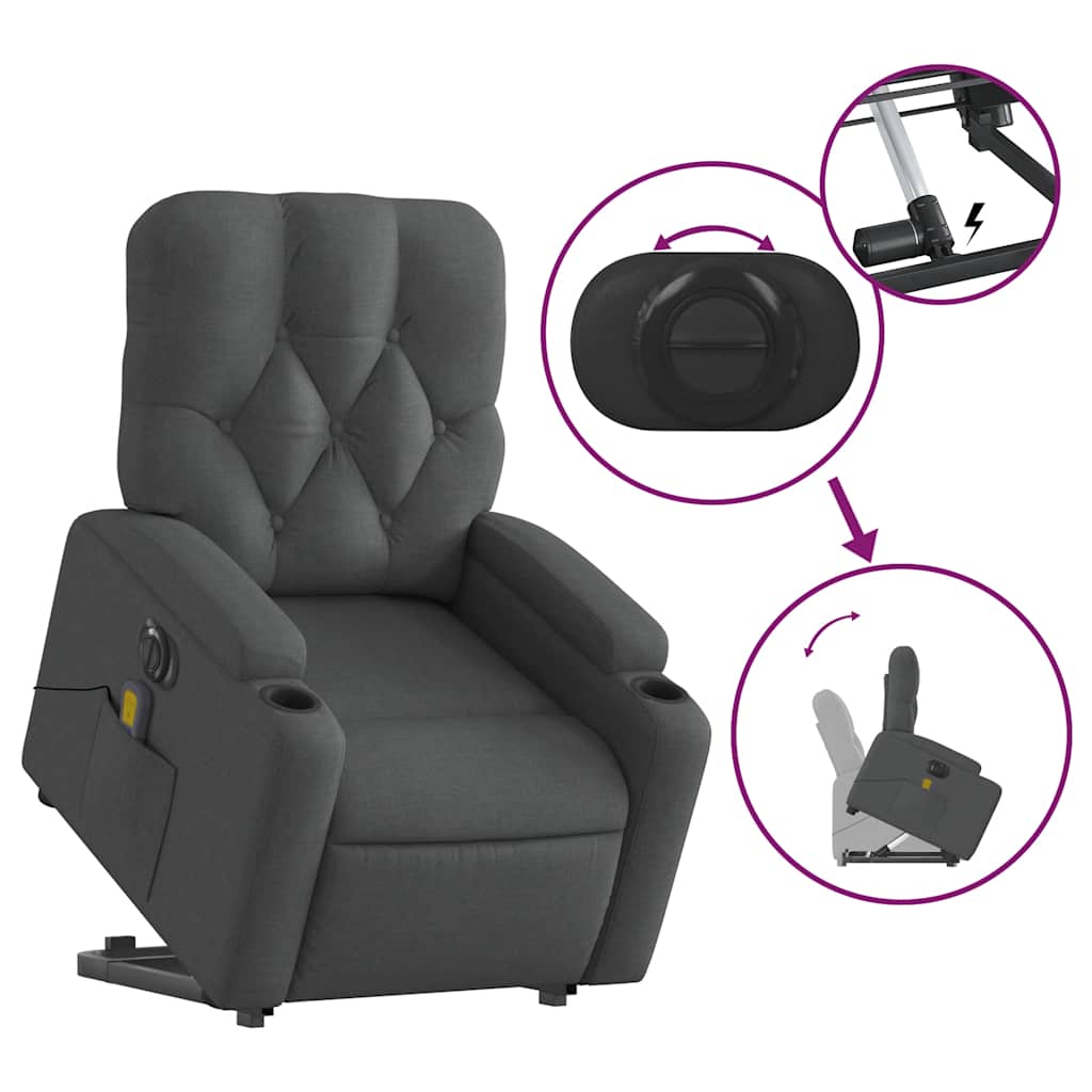 Electric Stand up Massage Recliner Chair Dark Grey Fabric