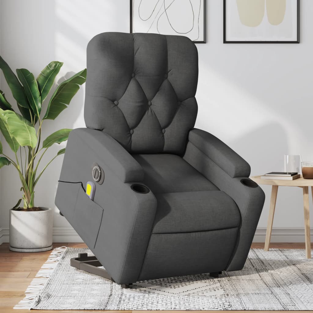 Electric Stand up Massage Recliner Chair Dark Grey Fabric