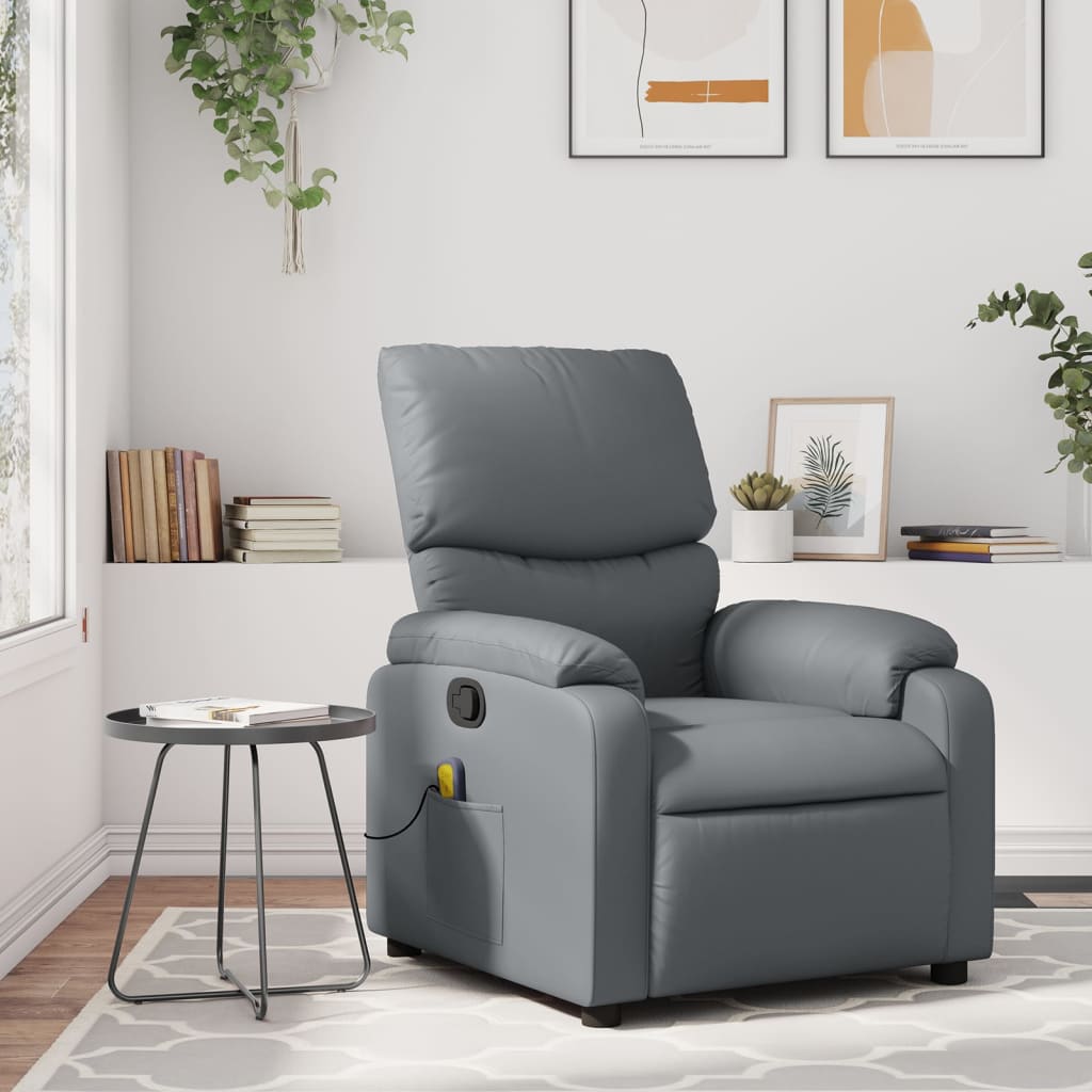 Massage Recliner Chair Grey Faux Leather