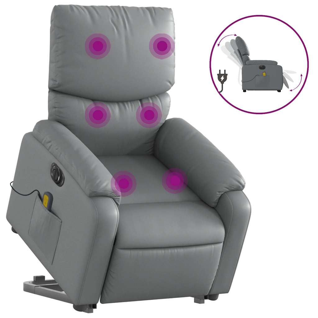 Electric Stand up Massage Recliner Chair Grey Faux Leather
