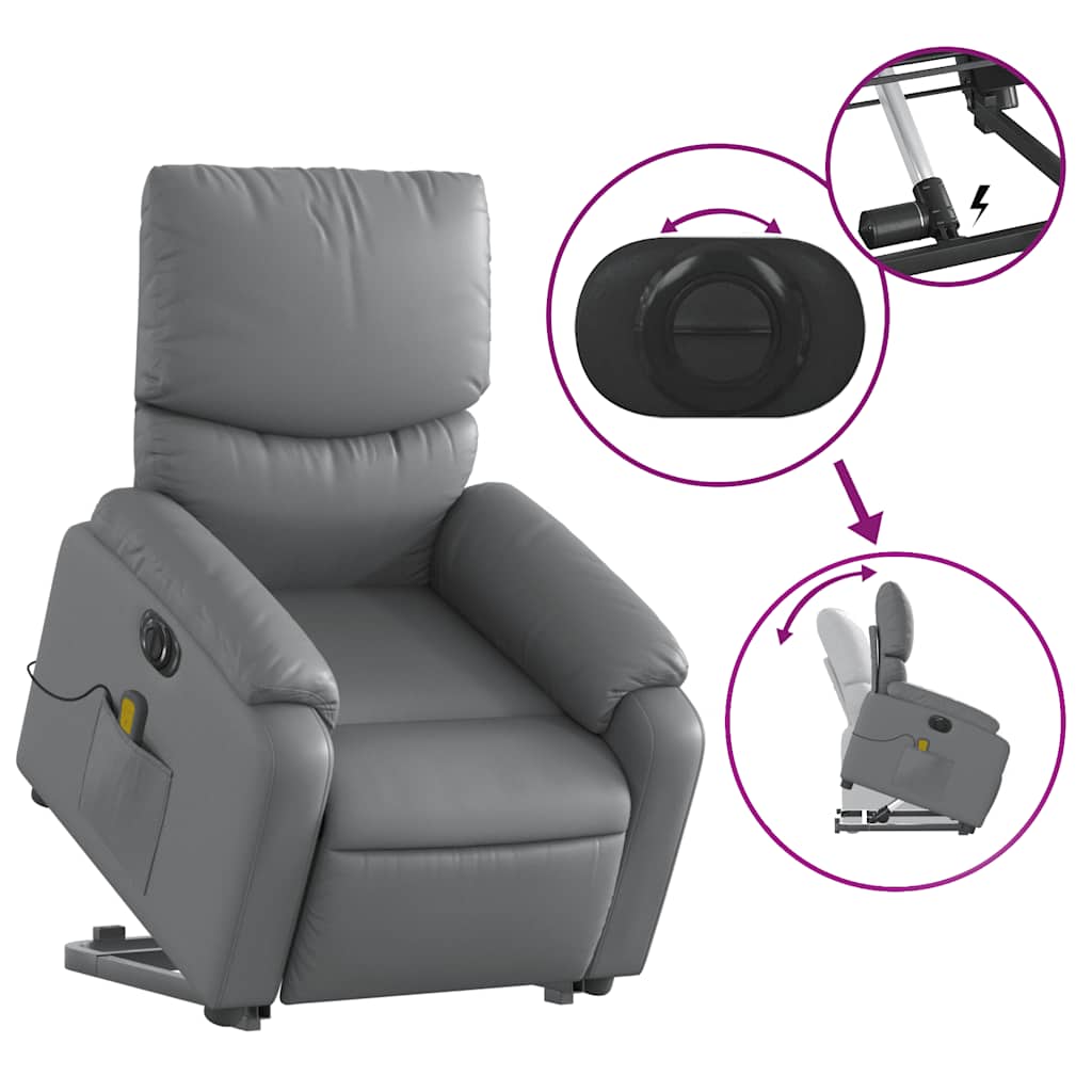 Electric Stand up Massage Recliner Chair Grey Faux Leather