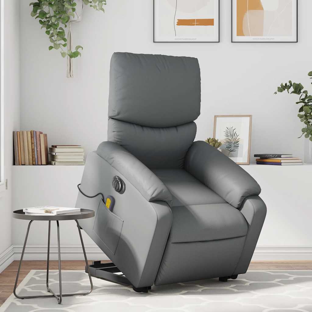 Electric Stand up Massage Recliner Chair Grey Faux Leather