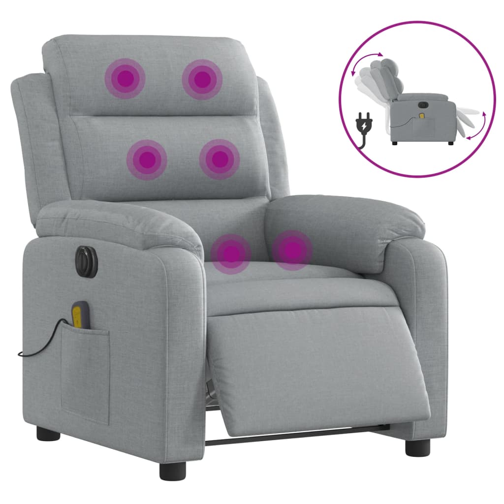 Electric Massage Recliner Chair Light Grey Fabric