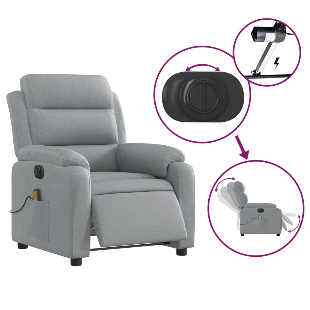 Electric Massage Recliner Chair Light Grey Fabric