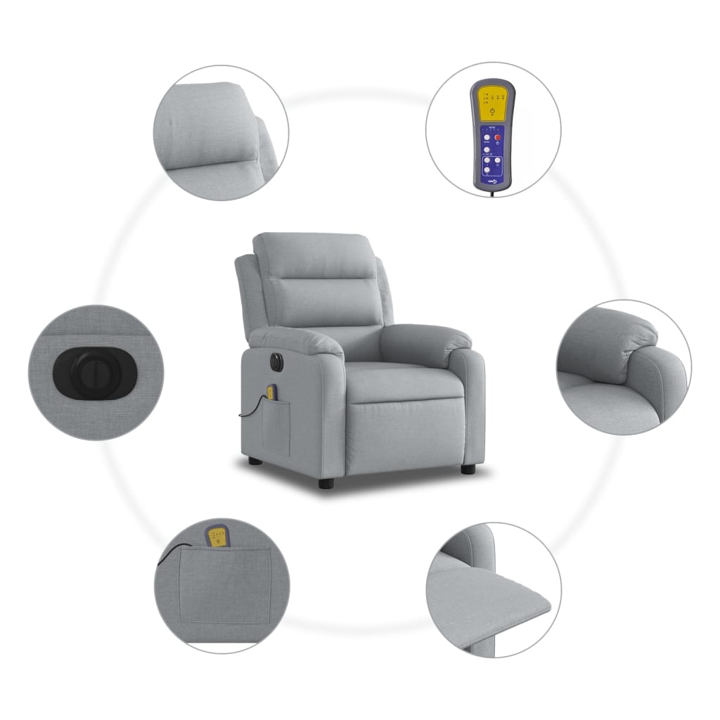 Electric Massage Recliner Chair Light Grey Fabric