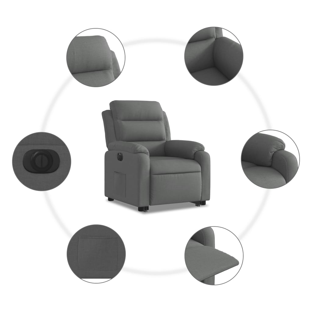 Electric Stand up Recliner Chair Dark Grey Fabric