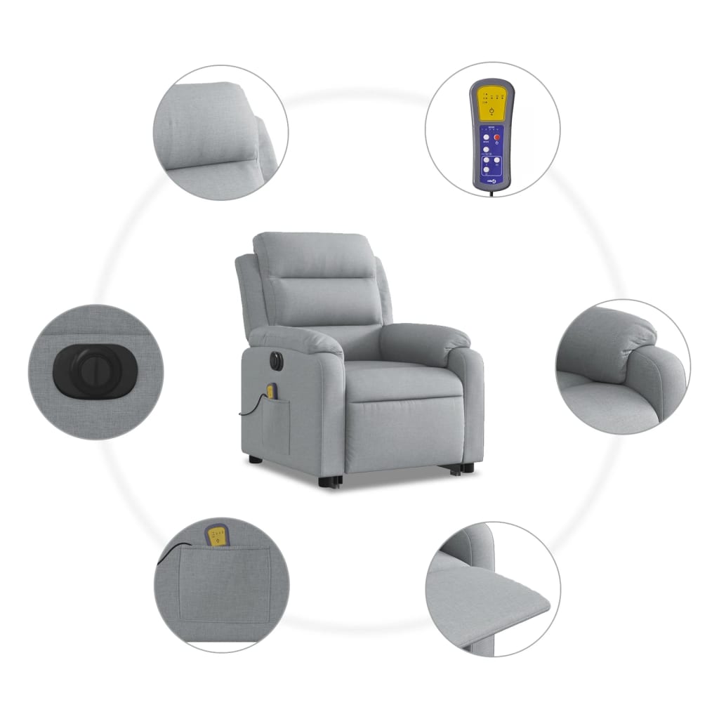 Electric Stand up Massage Recliner Chair Light Grey Fabric
