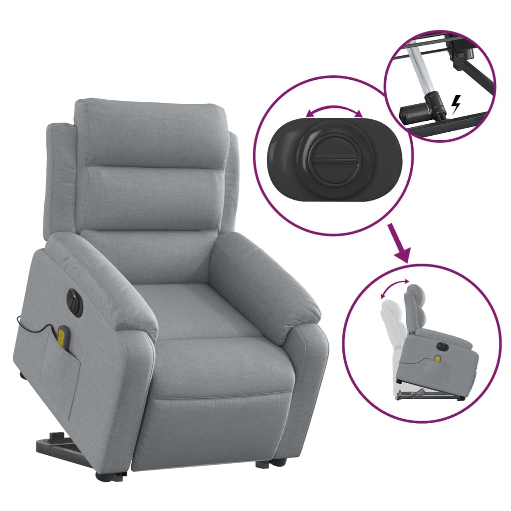 Electric Stand up Massage Recliner Chair Light Grey Fabric