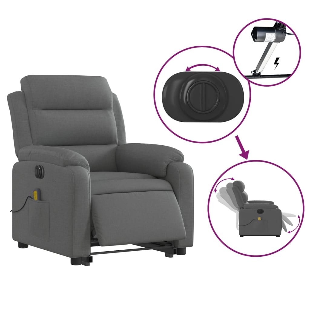 Electric Stand up Massage Recliner Chair Dark Grey Fabric