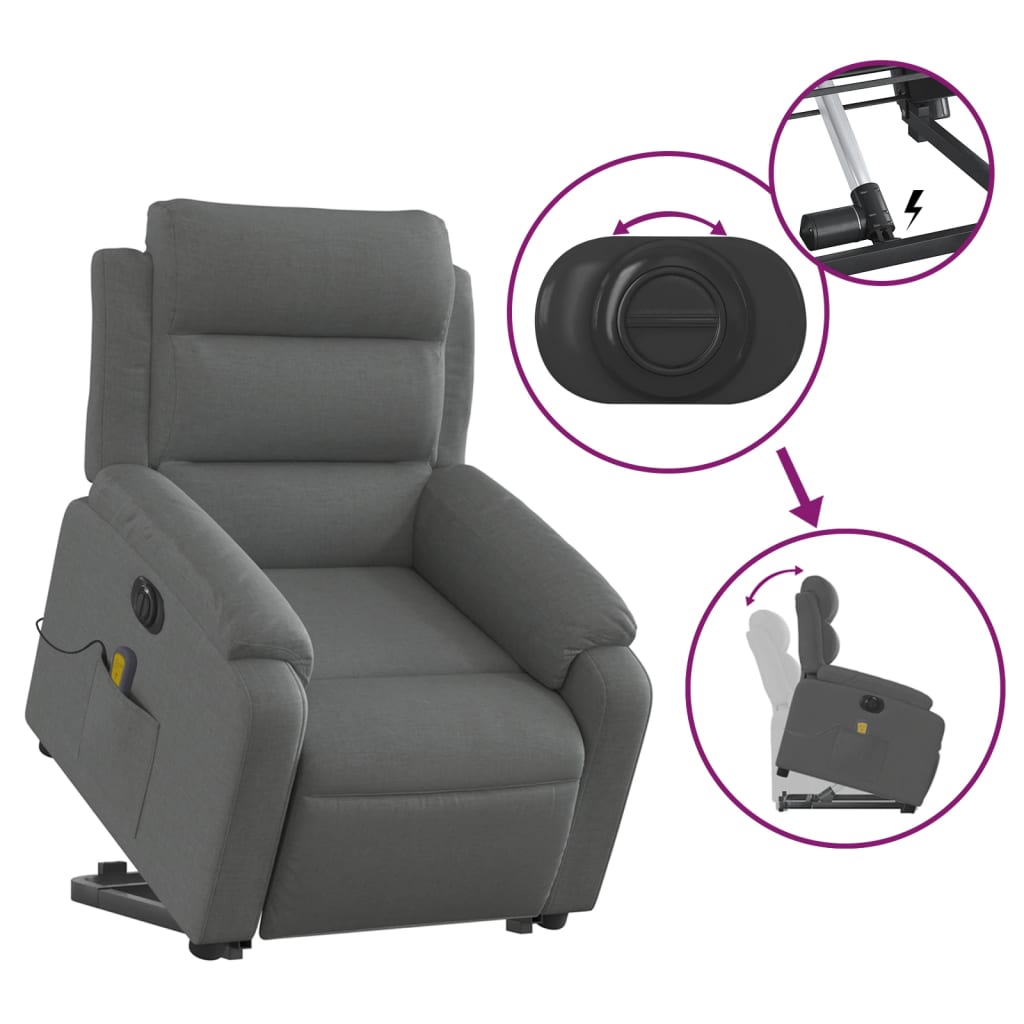 Electric Stand up Massage Recliner Chair Dark Grey Fabric