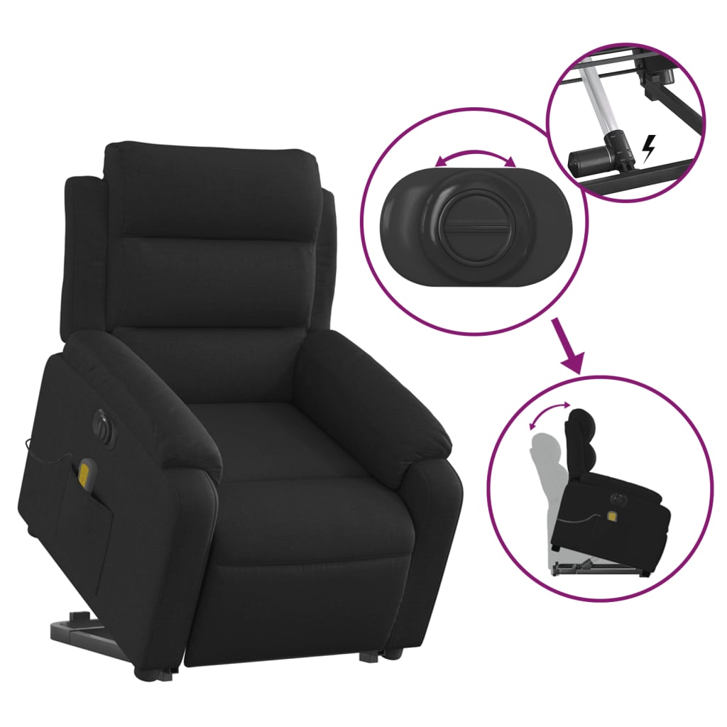 Electric Stand up Massage Recliner Chair Black Fabric