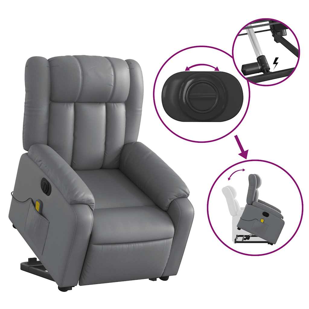 Electric Stand up Massage Recliner Chair Grey Faux Leather