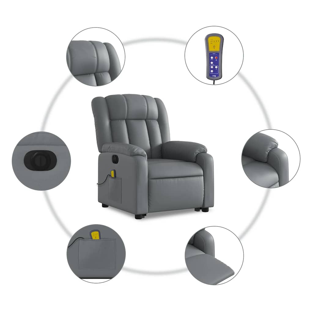 Electric Stand up Massage Recliner Chair Grey Faux Leather