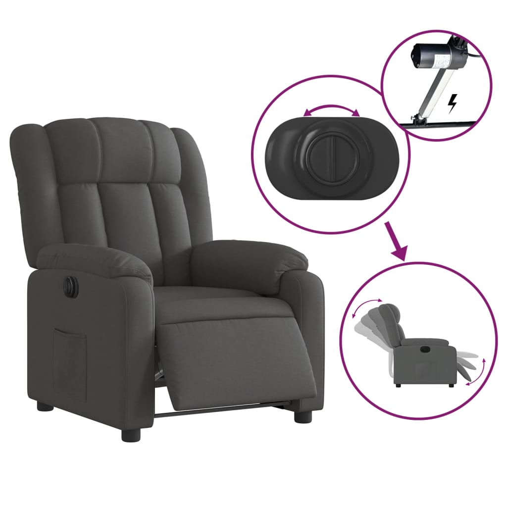 Electric Recliner Chair Dark Grey Fabric
