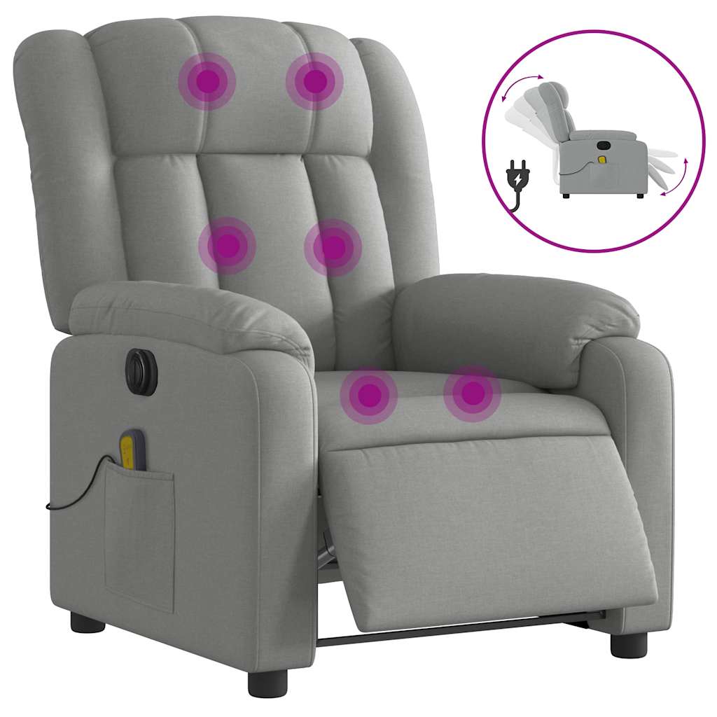 Electric Massage Recliner Chair Light Grey Fabric