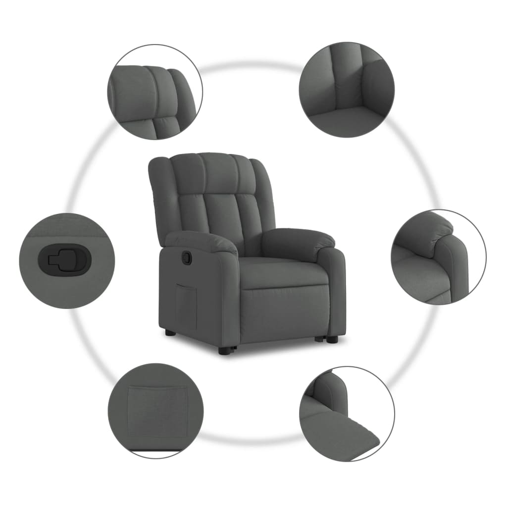 Stand up Recliner Chair Dark Grey Fabric