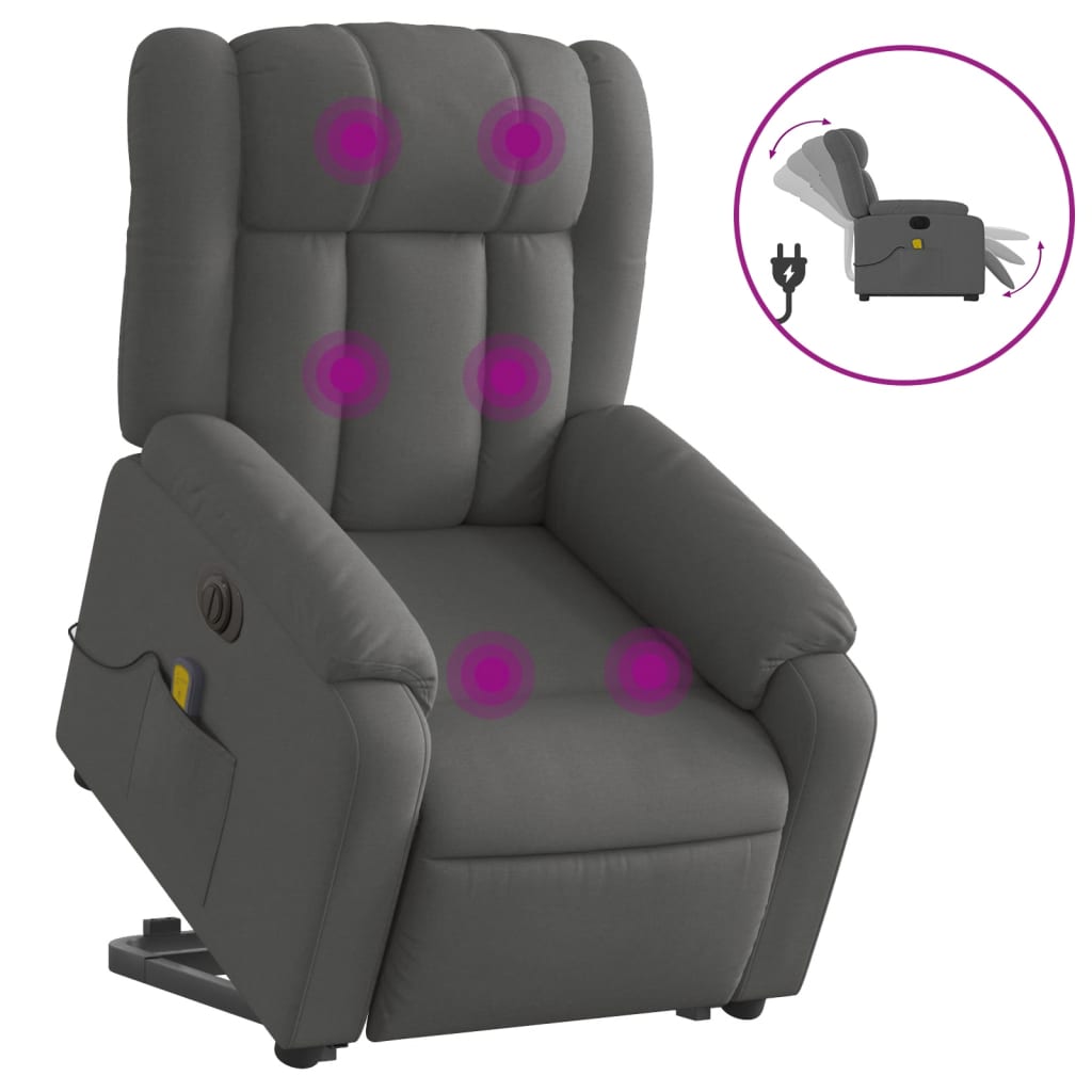 Electric Stand up Massage Recliner Chair Dark Grey Fabric