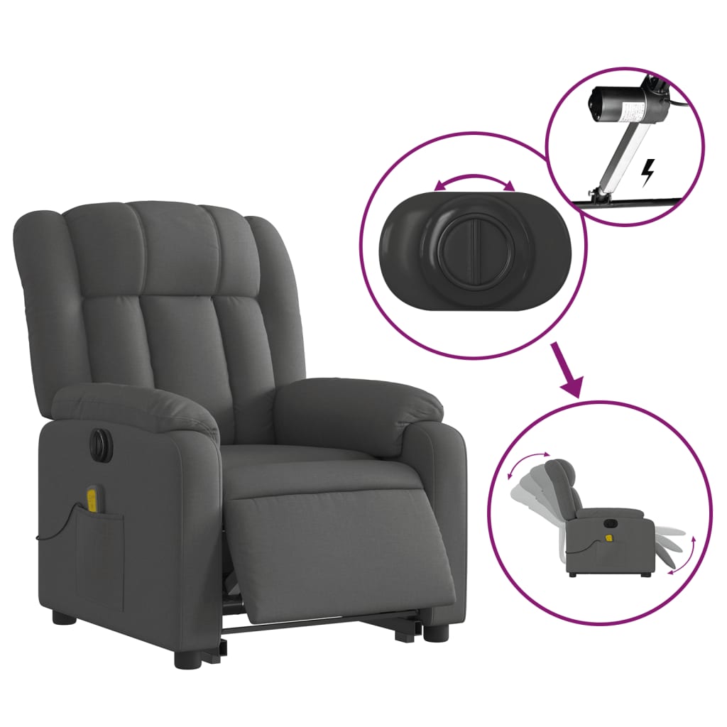 Electric Stand up Massage Recliner Chair Dark Grey Fabric