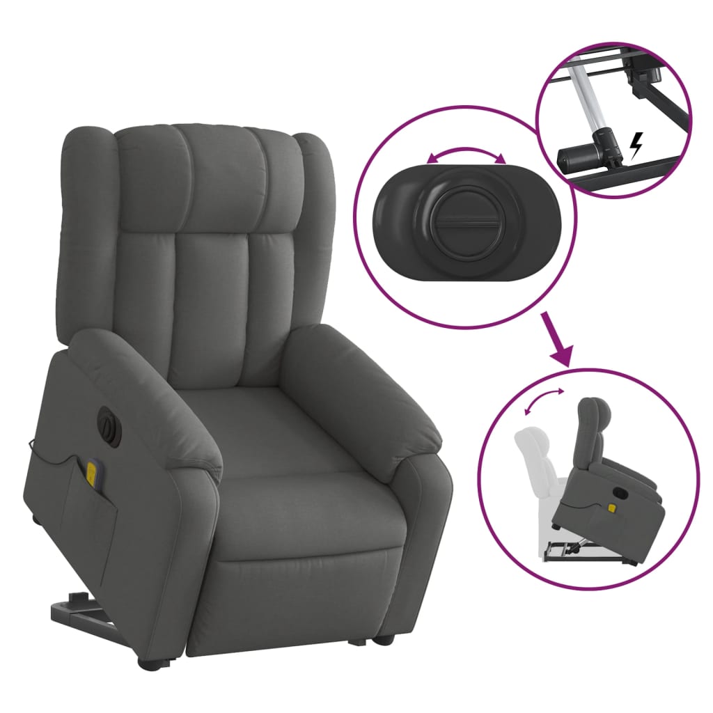 Electric Stand up Massage Recliner Chair Dark Grey Fabric