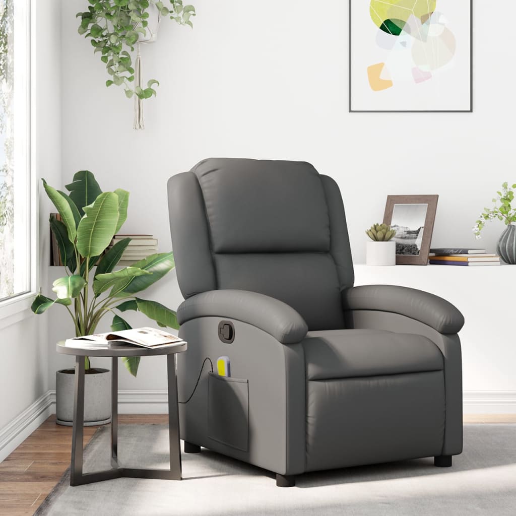 Massage Recliner Chair Grey Faux Leather