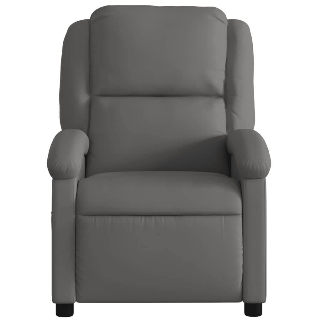 Massage Recliner Chair Grey Real Leather