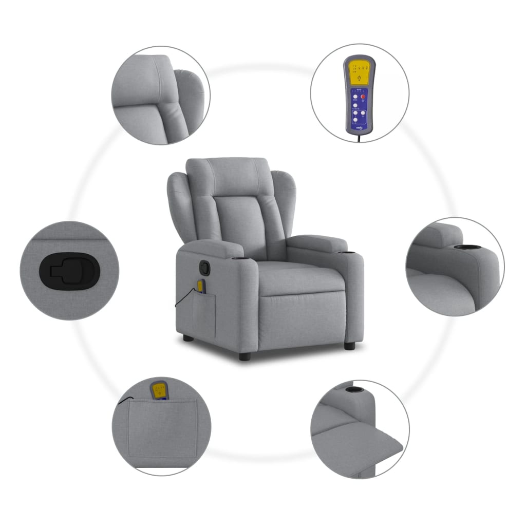 Massage Recliner Chair Light Grey Fabric